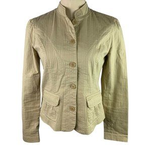 4 Territories Women's Tan Blazer Jacket Fitted Stretch Fabric Button Up